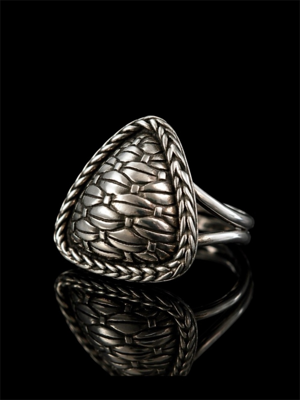 John Hardy Vintage Sterling Silver Basket Weave Shield Ring Size 7 Indonesia 925